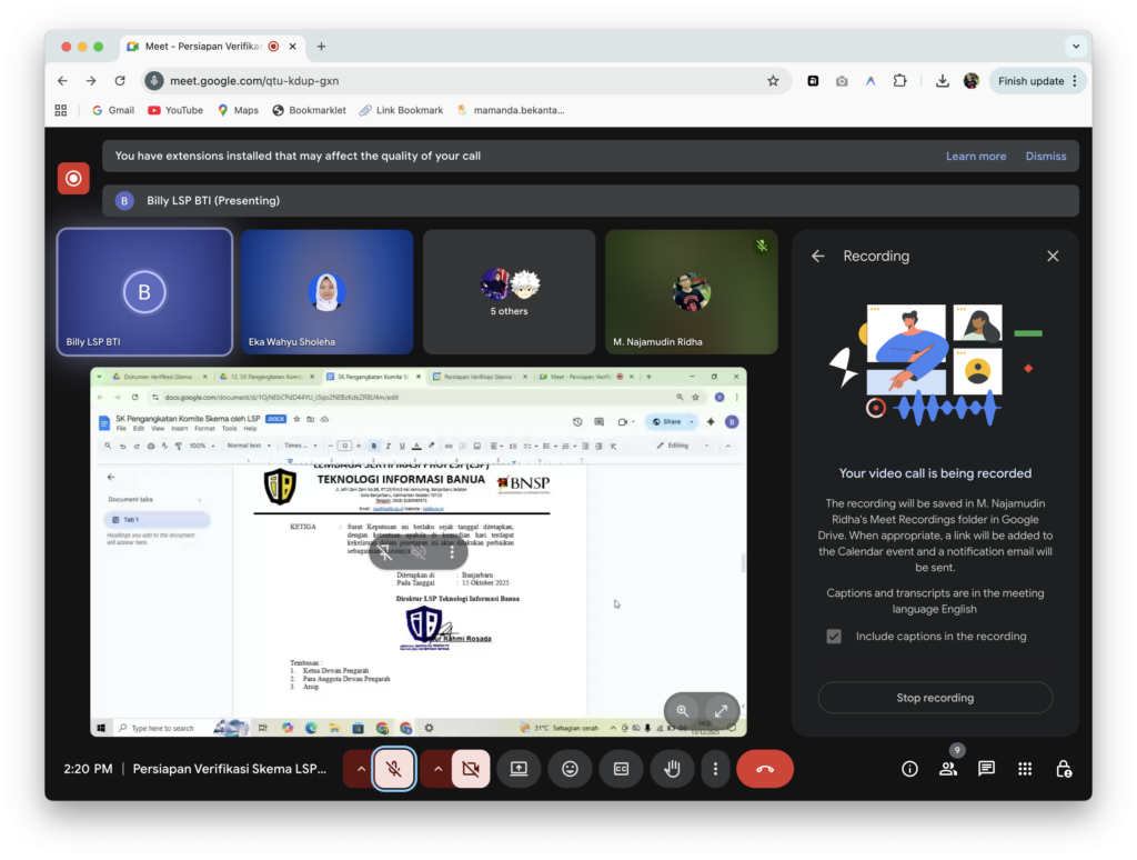 CLSP Teknologi Informasi Banua Lakukan Persiapan Verifikasi Skema Sertifikasi oleh BNSP